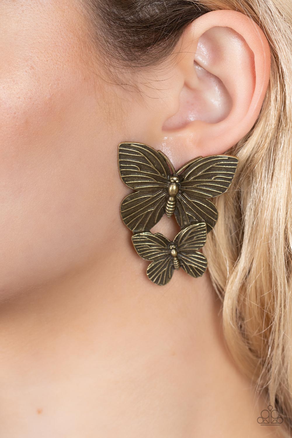 Blushing Butterflies - Brass Paparazzi Post Earring