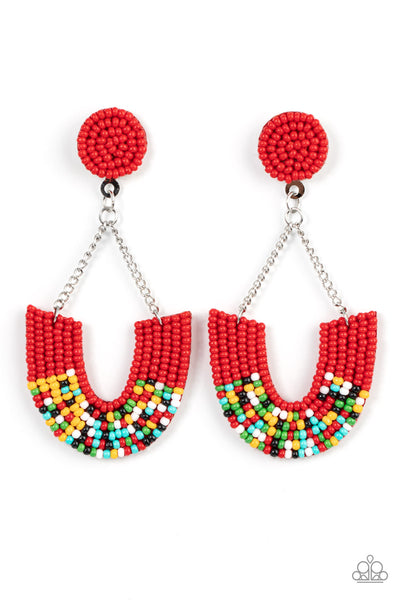 Make it RAINBOW - Red Paparazzi Earrings