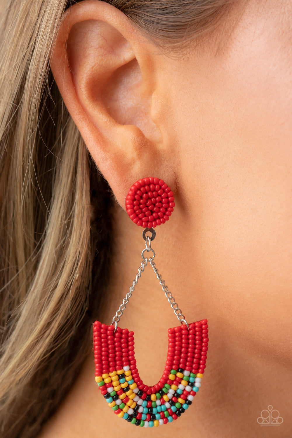 Make it RAINBOW - Red Paparazzi Earrings