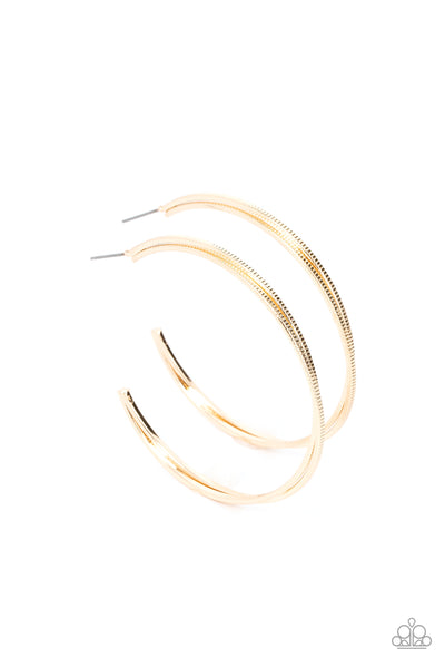 Monochromatic Curves - Gold Paparazzi Hoop Earrings