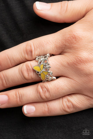 All FLUTTERED Up - Yellow Paparazzi Ring