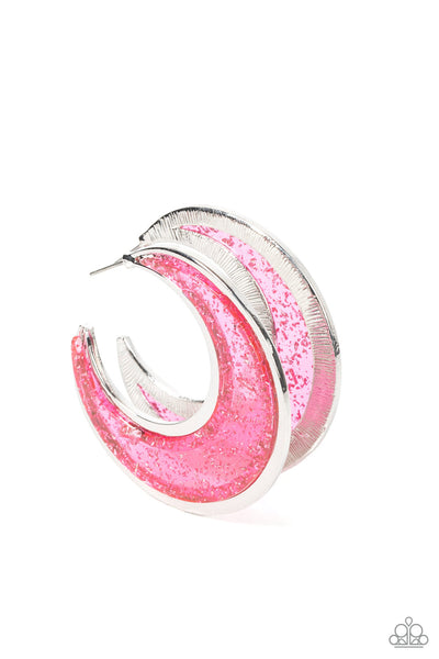 Charismatically Curvy - Pink Paparazzi Hoop Earrings