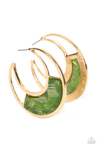Contemporary Curves Green Paparazzi Hoop Earring
