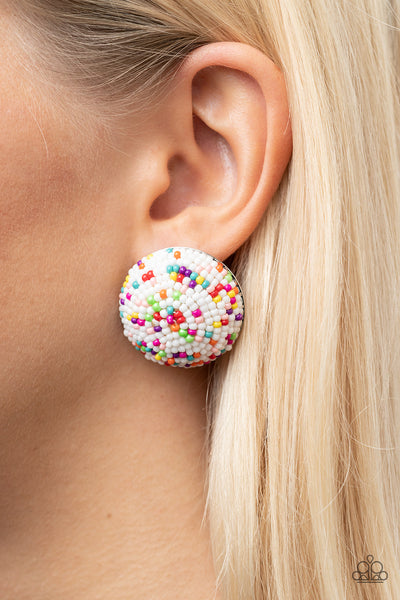 Kaleidoscope Sky - White Paparazzi Earrings