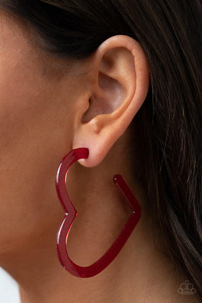 Heart-Throbbing Twinkle - Red Paparazzi Hoop Earrings