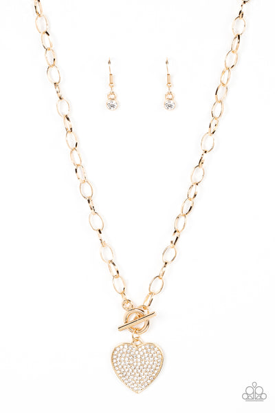 If You LUST - Gold Paparazzi Heart Necklace