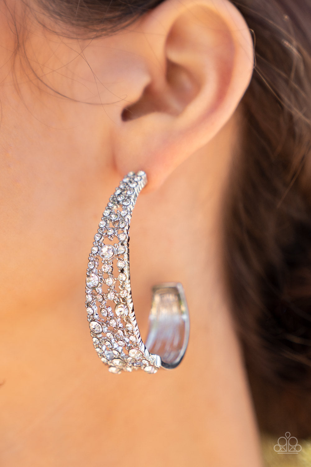 Cold as Ice - White Paparazzi Hoop Earrings