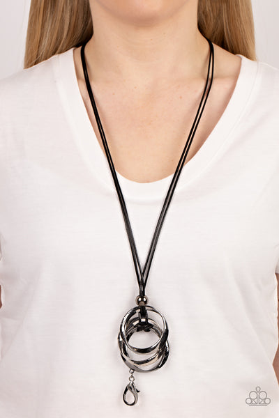 Harmonious Hardware - Black Paparazzi Necklace Lanyard