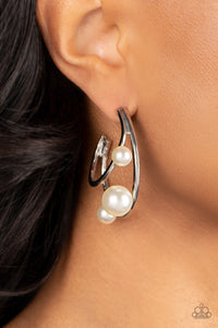 Metro Pier - White Paparazzi Hoop Earring