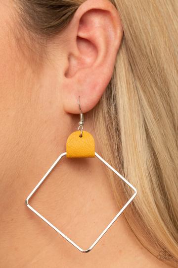 Friends of a LEATHER - Yellow Paparazzi Earrings