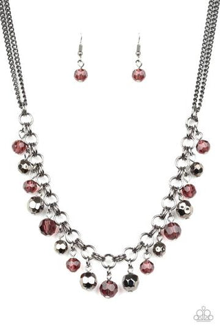 Paparazzi And The Crowd Cheers Purple Faceted Beads - Gunmetal Necklace
