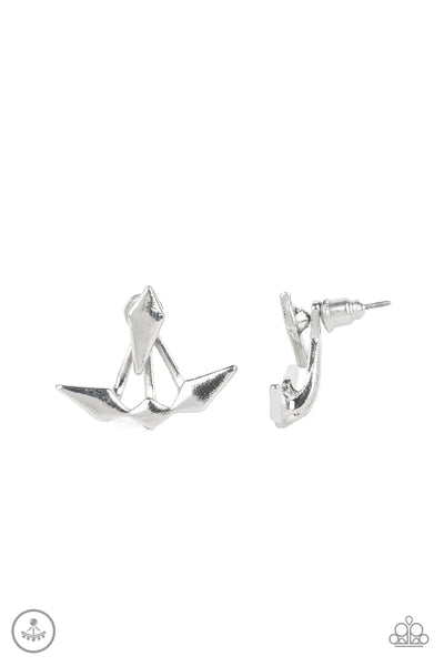 Metal Origami - Silver Paparazzi Earrings