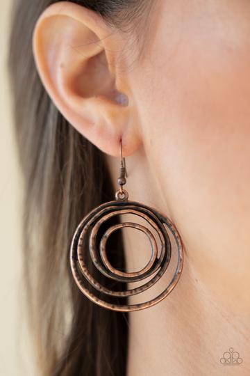 Spiraling Out of Control - Copper Paparazzi Earrings