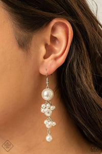 Ageless Applique - White Paparazzi Earrings