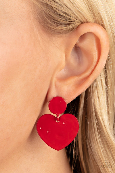 Just a Little Crush - Red Paparazzi Earrings