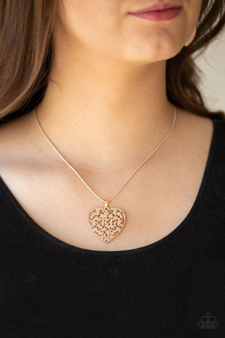 Look Into Your Heart - Rose Gold Paparazzi Heart Necklace - sofancyjewels