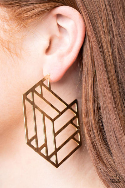 Gotta Get GEO-ing - Gold Paparazzi Earrings