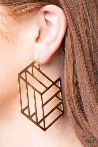 Gotta Get GEO-ing - Gold Paparazzi Earrings