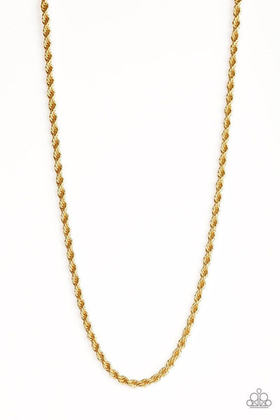 Double Dribble - Gold Paparazzi Male Necklace - sofancyjewels
