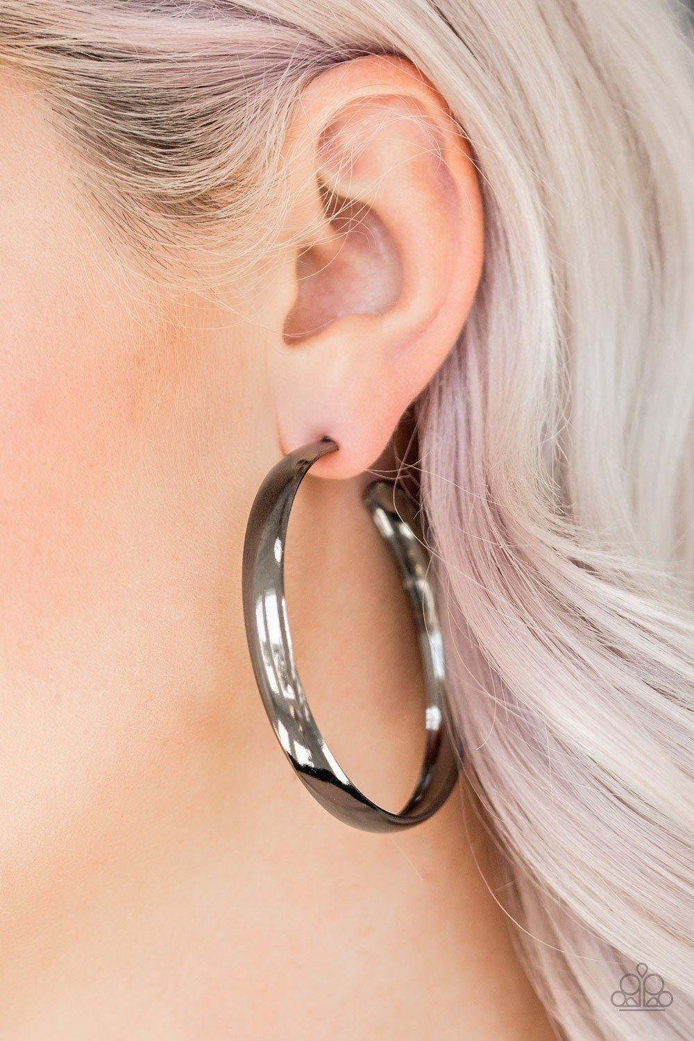 A Double Feature - Black Paparazzi Hoop Earrings - sofancyjewels