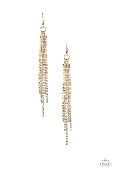 Center Stage Status - Gold Paparazzi Earrings - sofancyjewels