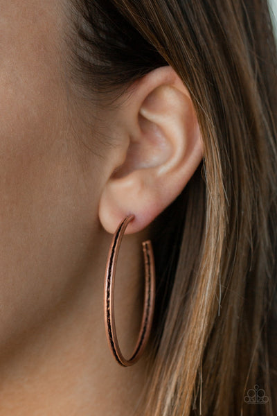 Texture Tempo - Copper Paparazzi Hoop Earrings