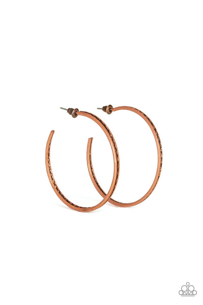 Texture Tempo - Copper Paparazzi Hoop Earrings