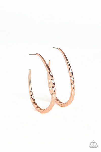 Twisted Edge - Rose Gold Paparazzi Earrings Hoops