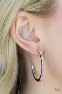 Rhinestone Revamp - Pink and Silver Paparazzi Hoop Earrings