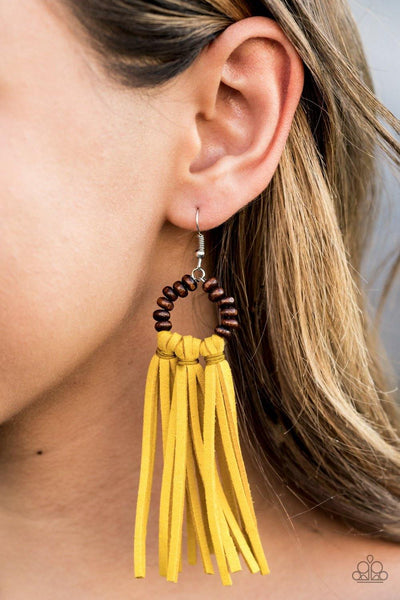 Easy To PerSUEDE - Yellow Paparazzi Earrings - sofancyjewels