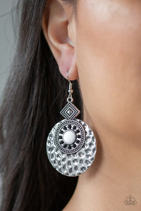Mayan Mood - White Silver Paparazzi Earrings