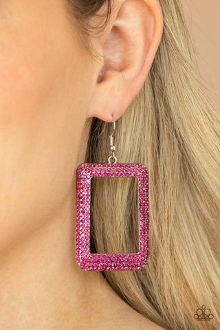 World FRAME-ous - Pink Paparazzi Earrings