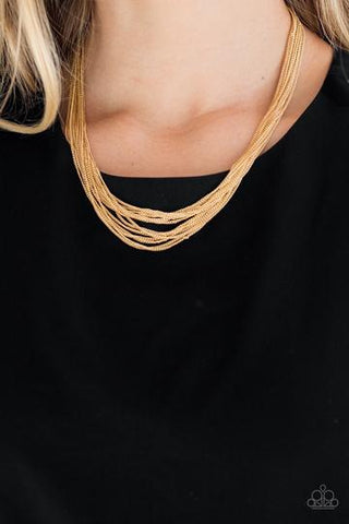 Paparazzi Backstage Bravado Gold Layered Gold Chains Necklace and matching Earring