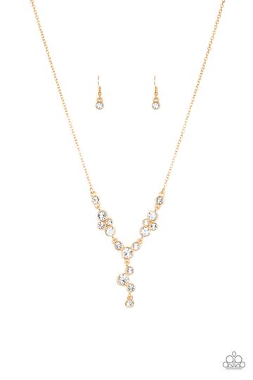 Paparazzi Five-Star Starlet Gold White Rhinestones Necklace