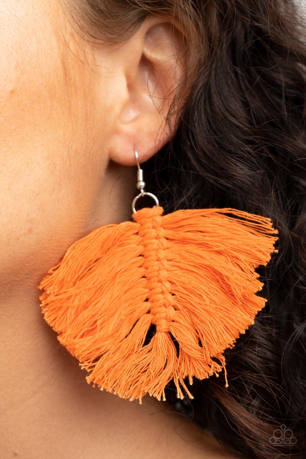 Macrame Mamba - Orange Paparazzi Earrings - sofancyjewels