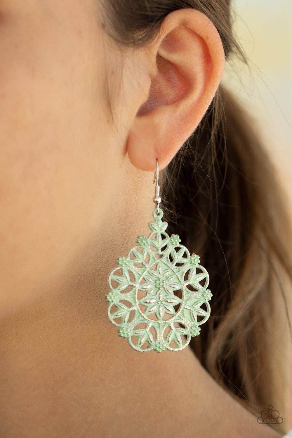 Floral Affair - Green Paparazzi Earrings - sofancyjewels