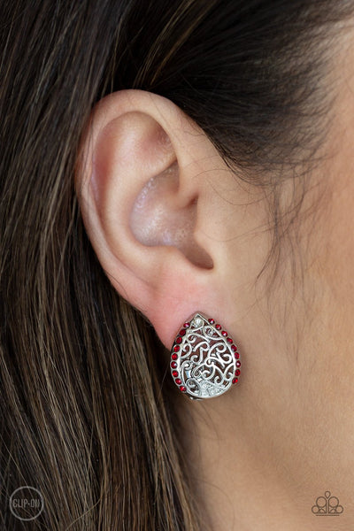 Garden Date - Red Paparazzi Clip-On Earrings