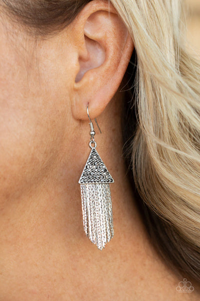 Pyramid Sheen - Silver Paparazzi Earrings
