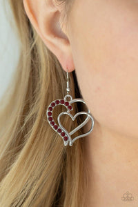 Double The Heartache - Red Paparazzi Heart Earrings - sofancyjewels