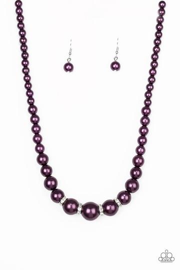 Paparazzi Party Pearls - Purple Pearls - White Rhinestones - Necklace and matching Earrings