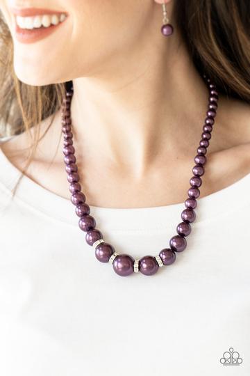 Paparazzi Party Pearls - Purple Pearls - White Rhinestones - Necklace and matching Earrings