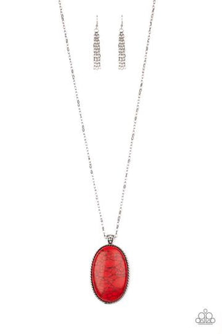 Paparazzi Stone Stampede Red White Rhinestones Silver Chain Necklace